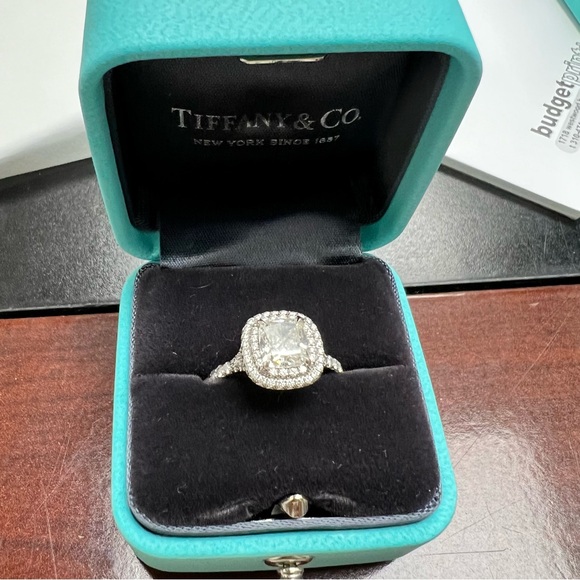 Tiffany & Co. Soleste Cushion-Cut  Double Halo Ring w/ a Diamond Platinum Band - Picture 11 of 14
